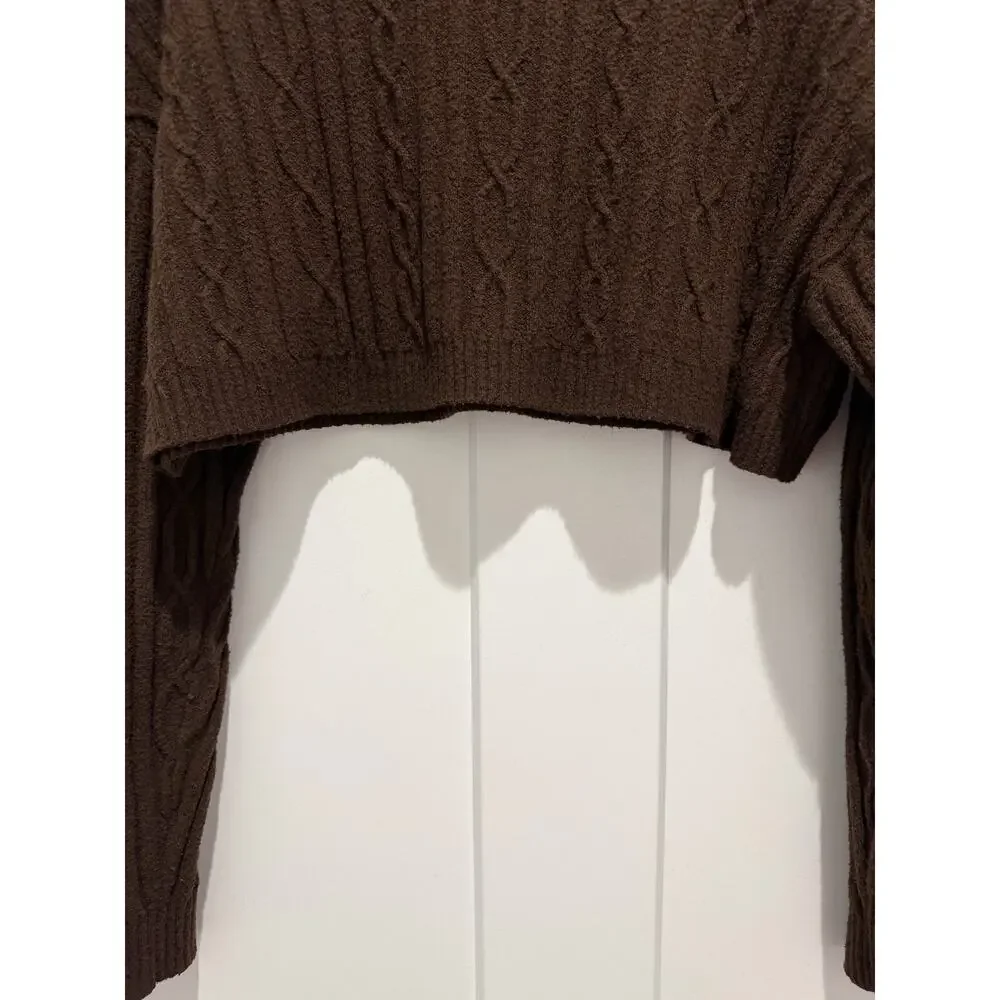 Alo Yoga Cable Knit Cropped Winter Bliss Sweater Espresso Size XS Cozy